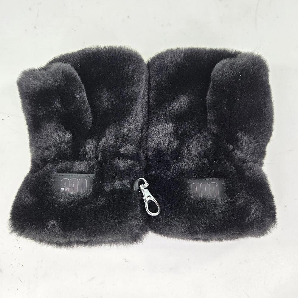 UGG Faux Fur Fingerless Mitten Microfur Lining Gloves Size S/M Black